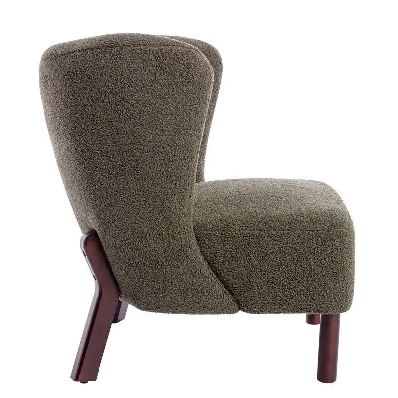 Accent Chair, Upholstered Armless Chair Lambskin Sherpa Single Sofa Chair with Wooden Legs, Modern Reading Chair for Living Room