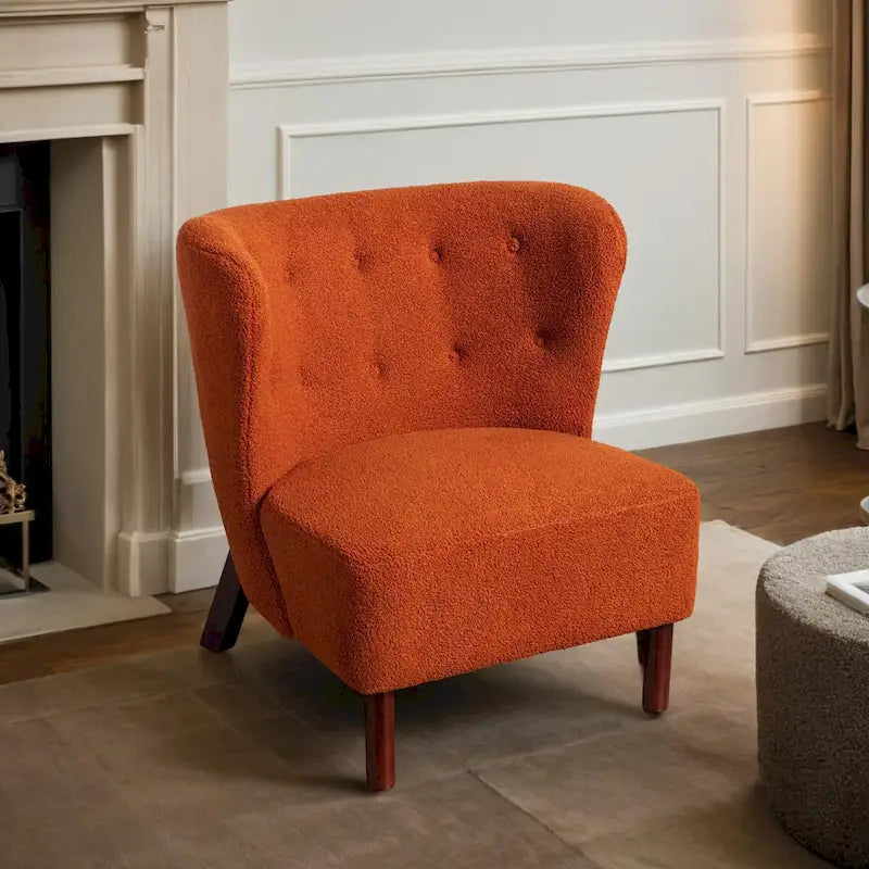 Accent Chair, Upholstered Armless Chair Lambskin Sherpa Single Sofa Chair with Wooden Legs, Modern Reading Chair for Living Room