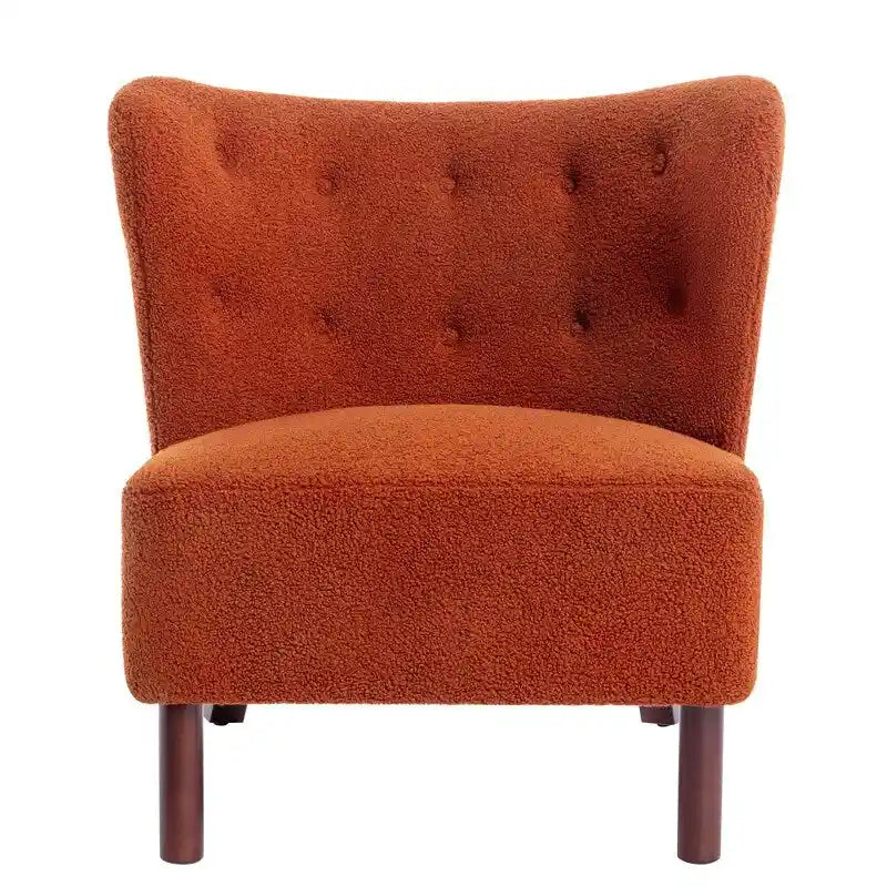 Accent Chair, Upholstered Armless Chair Lambskin Sherpa Single Sofa Chair with Wooden Legs, Modern Reading Chair for Living Room