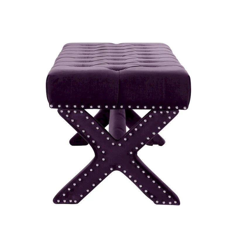 HomeRoots 45 Plum Velvet Upholstered Bench - 45.27L x 19.68W x 19.29H