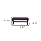 HomeRoots 45 Plum Velvet Upholstered Bench - 45.27L x 19.68W x 19.29H