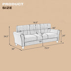 Light Grey-Blue Linen Upholstered Modern 3-Seat Sofa, Comfortable Cushion