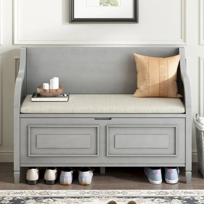 Nestfair Rustic Style Solid wood Entryway Multifunctional Storage Bench with Safety Hinge