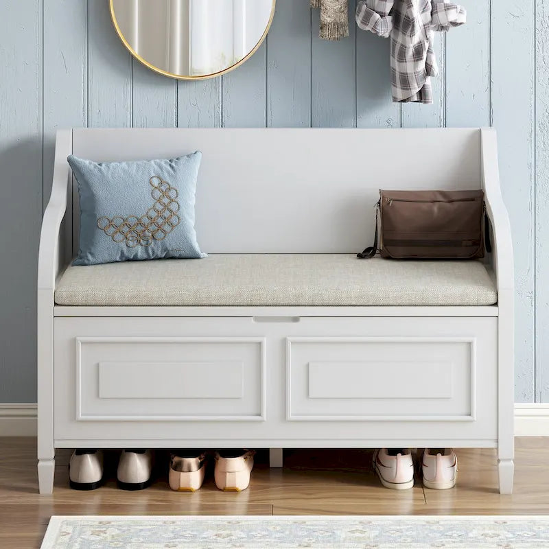 Nestfair Rustic Style Solid wood Entryway Multifunctional Storage Bench with Safety Hinge