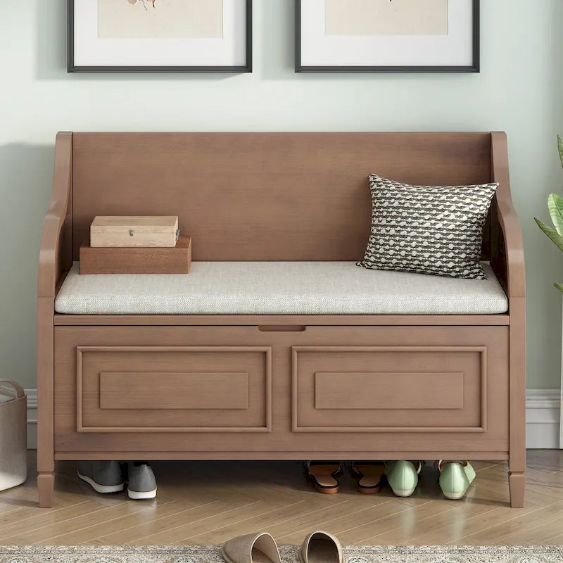 Nestfair Rustic Style Solid wood Entryway Multifunctional Storage Bench with Safety Hinge