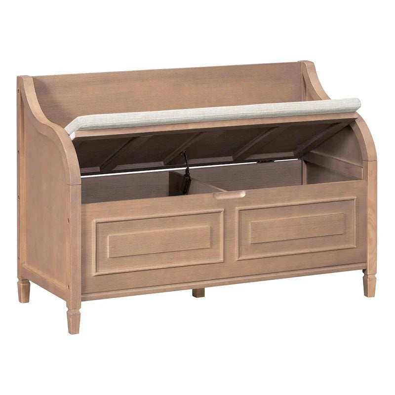 Nestfair Rustic Style Solid wood Entryway Multifunctional Storage Bench with Safety Hinge