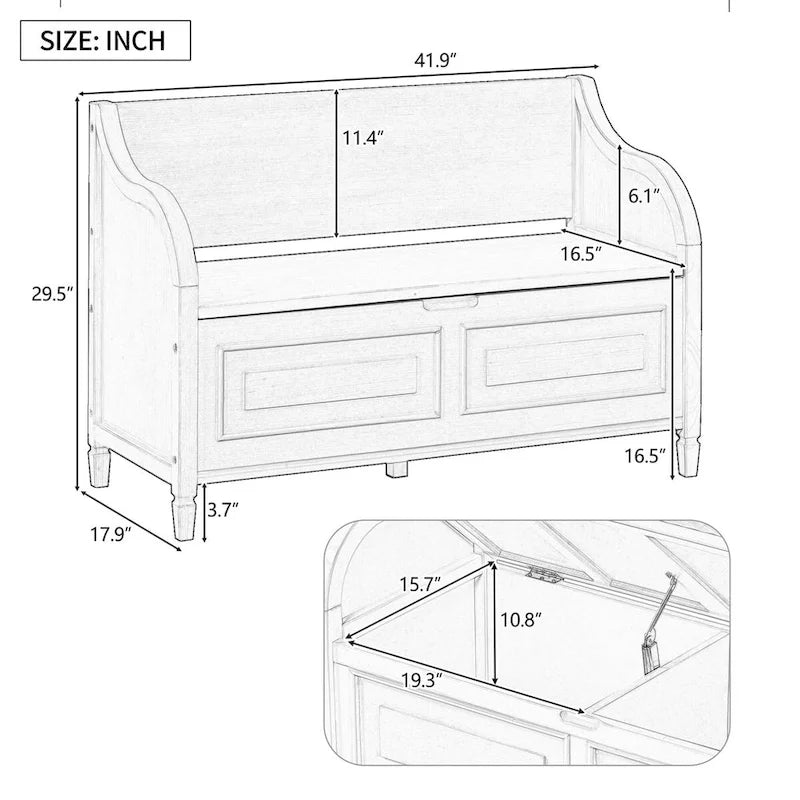 Nestfair Rustic Style Solid wood Entryway Multifunctional Storage Bench with Safety Hinge