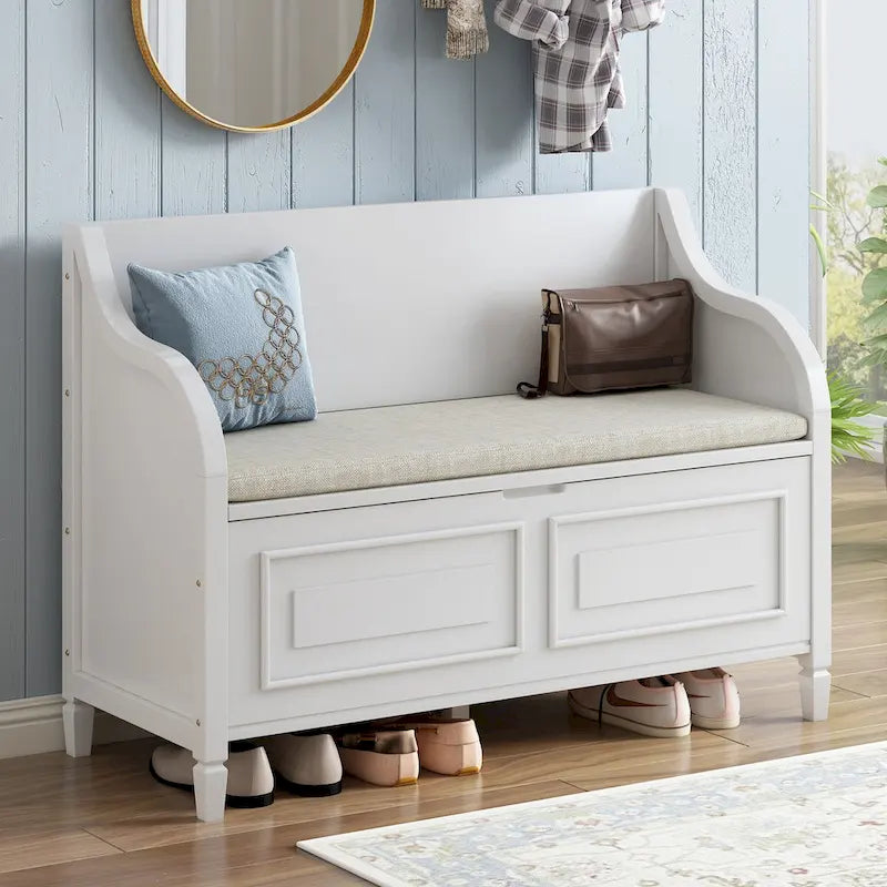 Nestfair Rustic Style Solid wood Entryway Multifunctional Storage Bench with Safety Hinge