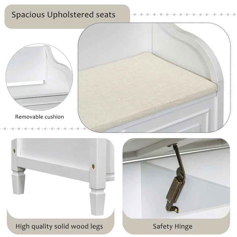 Nestfair Rustic Style Solid wood Entryway Multifunctional Storage Bench with Safety Hinge