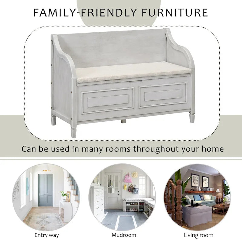 Nestfair Rustic Style Solid wood Entryway Multifunctional Storage Bench with Safety Hinge
