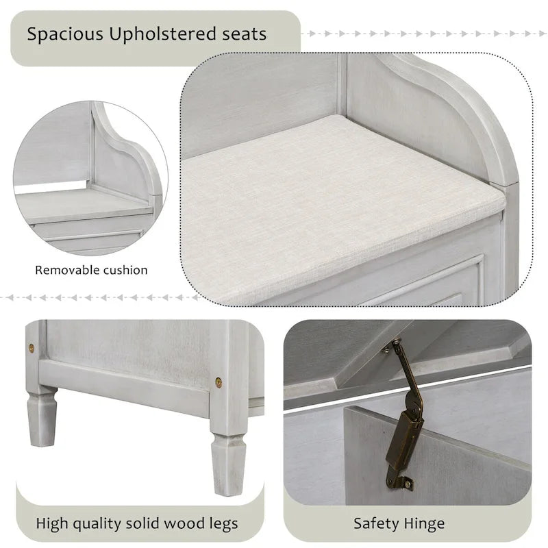 Nestfair Rustic Style Solid wood Entryway Multifunctional Storage Bench with Safety Hinge