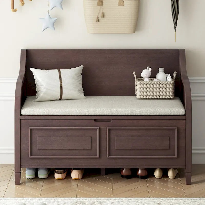 Nestfair Rustic Style Solid wood Entryway Multifunctional Storage Bench with Safety Hinge