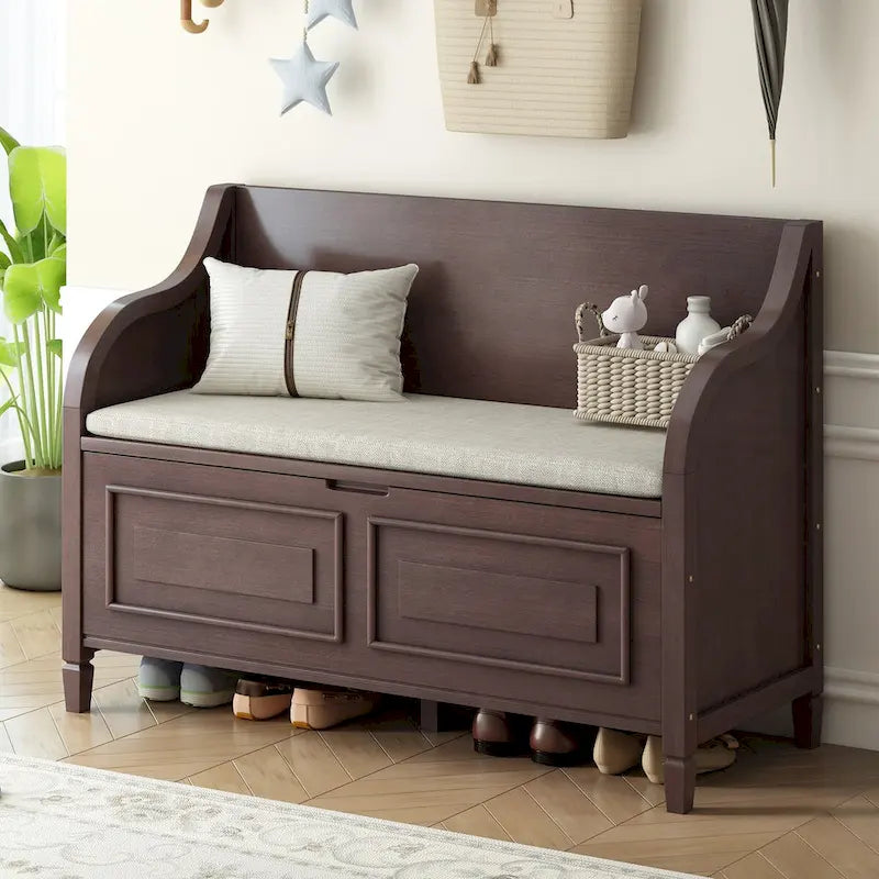Nestfair Rustic Style Solid wood Entryway Multifunctional Storage Bench with Safety Hinge