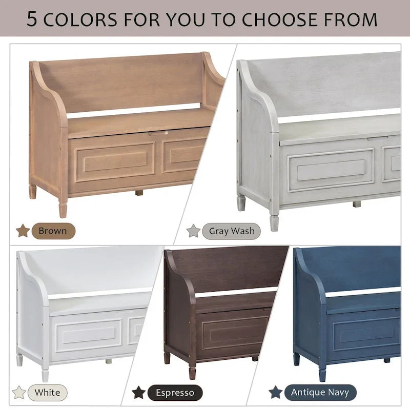Nestfair Rustic Style Solid wood Entryway Multifunctional Storage Bench with Safety Hinge