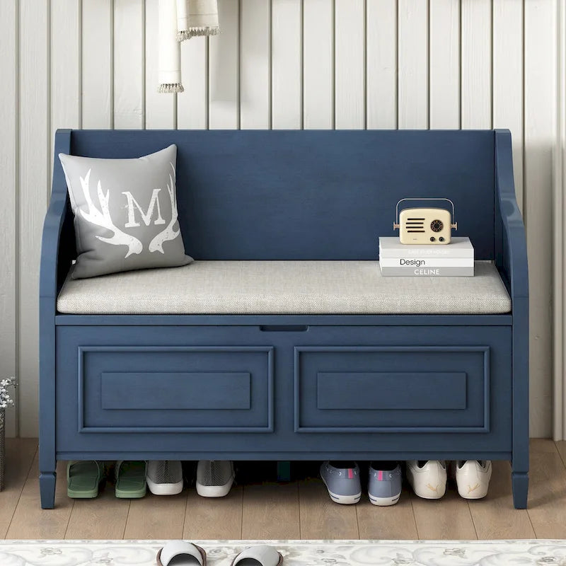 Nestfair Rustic Style Solid wood Entryway Multifunctional Storage Bench with Safety Hinge