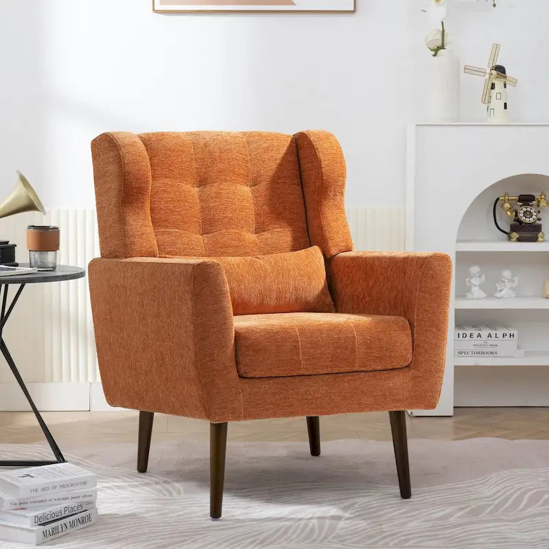 Mid-Century Modern Accent Chair with Waist Cushion, Set of 1