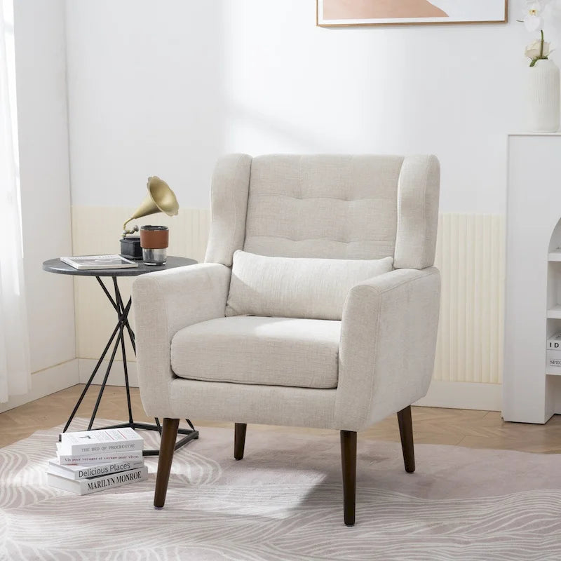 Mid-Century Modern Accent Chair with Waist Cushion, Set of 1