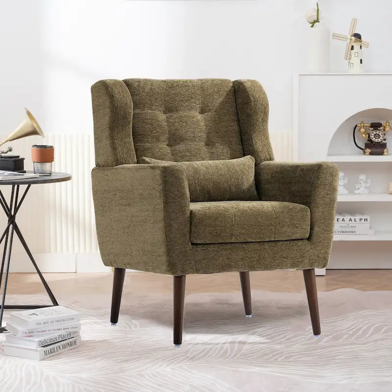 Mid-Century Modern Accent Chair with Waist Cushion, Set of 1