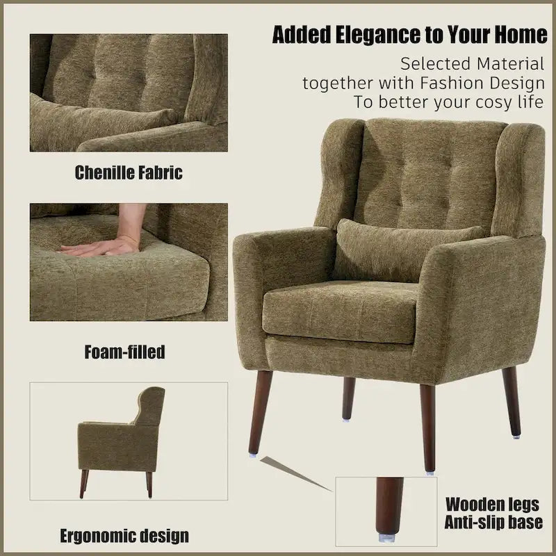 Mid-Century Modern Accent Chair with Waist Cushion, Set of 1