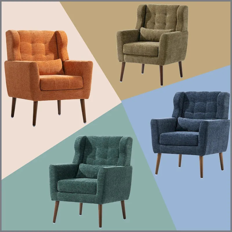 Mid-Century Modern Accent Chair with Waist Cushion, Set of 1