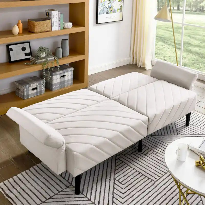 87 Velvet Convertible Folding Sofa Bed with Adjustable Armrests