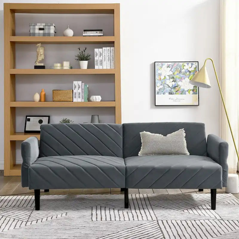 87 Velvet Convertible Folding Sofa Bed with Adjustable Armrests