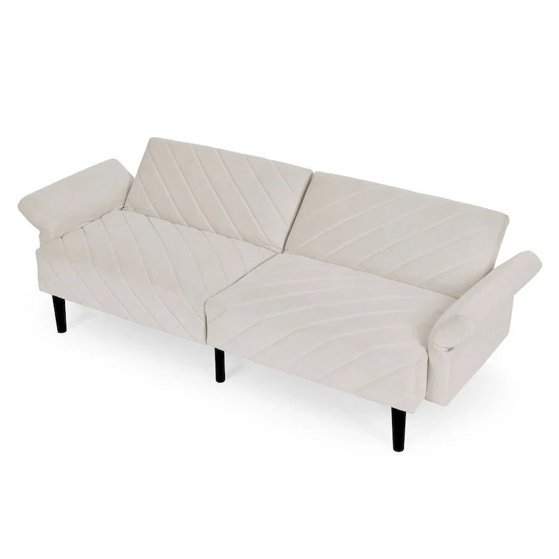 87 Velvet Convertible Folding Sofa Bed with Adjustable Armrests