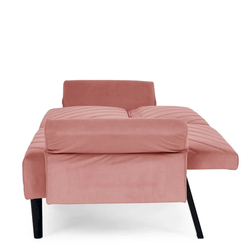87 Velvet Convertible Folding Sofa Bed with Adjustable Armrests