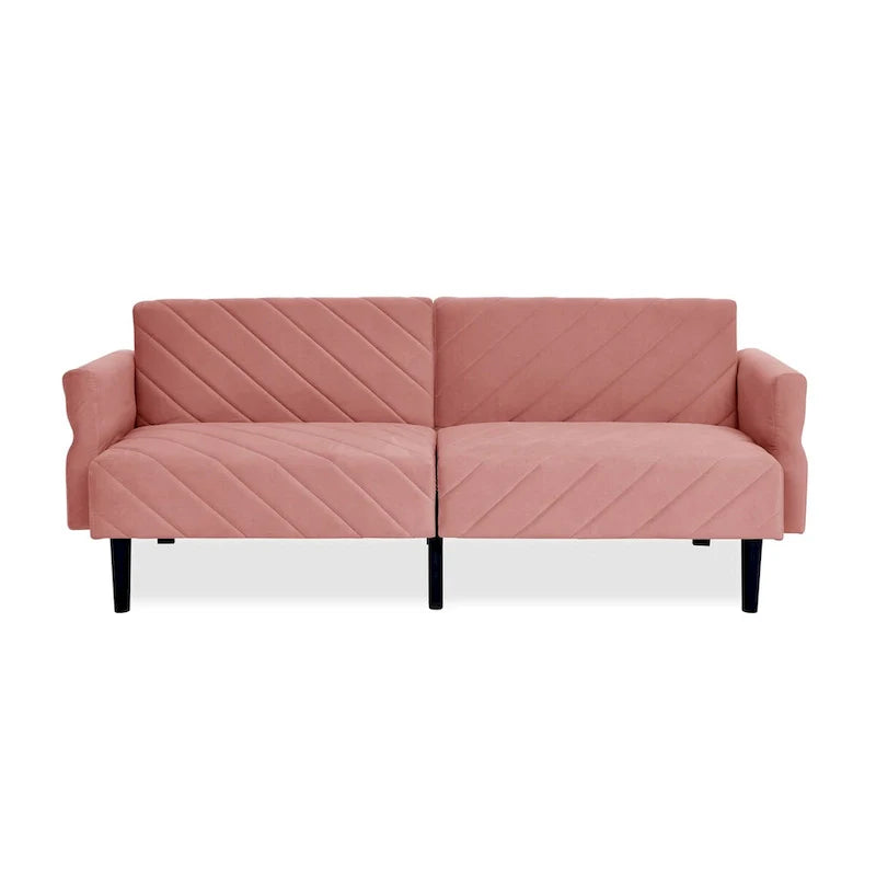 87 Velvet Convertible Folding Sofa Bed with Adjustable Armrests