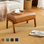 Glitzhome 24.5W Leatherette Accent Stool With Walnut Rubberwood Legs