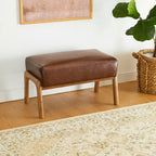 Glitzhome 24.5W Leatherette Accent Stool With Walnut Rubberwood Legs