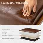 Glitzhome 24.5W Leatherette Accent Stool With Walnut Rubberwood Legs