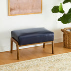 Glitzhome 24.5W Leatherette Accent Stool With Walnut Rubberwood Legs