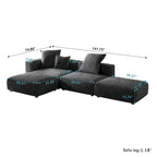 L-shaped Modular Sectional Sofa Corduroy Upholstered Couch with Chaise Ottoman and 3 pillows