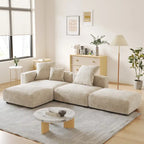 L-shaped Modular Sectional Sofa Corduroy Upholstered Couch with Chaise Ottoman and 3 pillows
