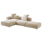 L-shaped Modular Sectional Sofa Corduroy Upholstered Couch with Chaise Ottoman and 3 pillows