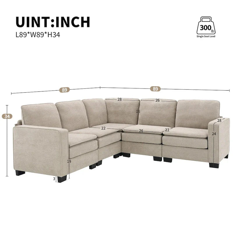 89*89 Oversized Velvet Modern Sectional Sofa,Large L Shaped Upholstered Indoor Furniture with Double Cushions
