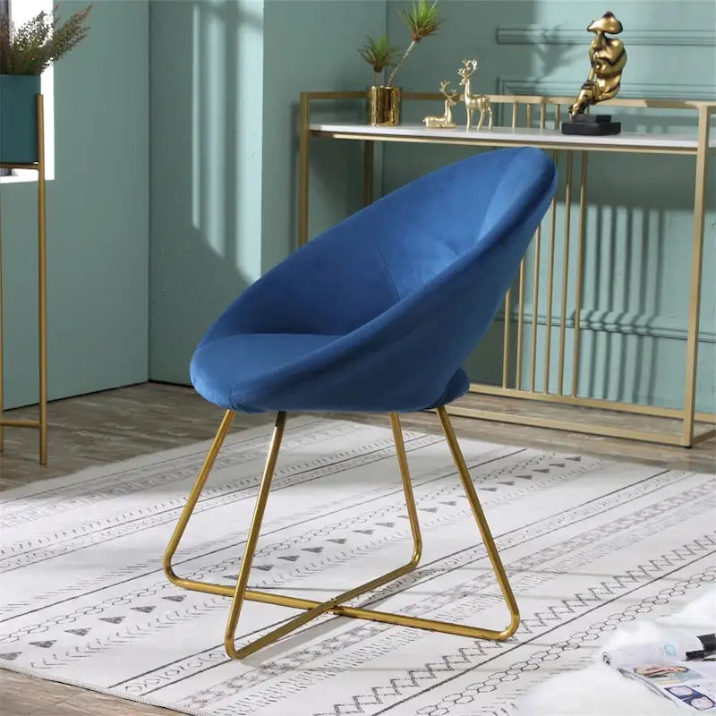 Silky Velvet Upholstered Accent Chair with Gold Tone Finished Base