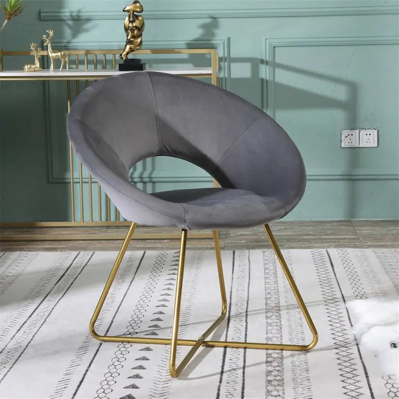 Silky Velvet Upholstered Accent Chair with Gold Tone Finished Base