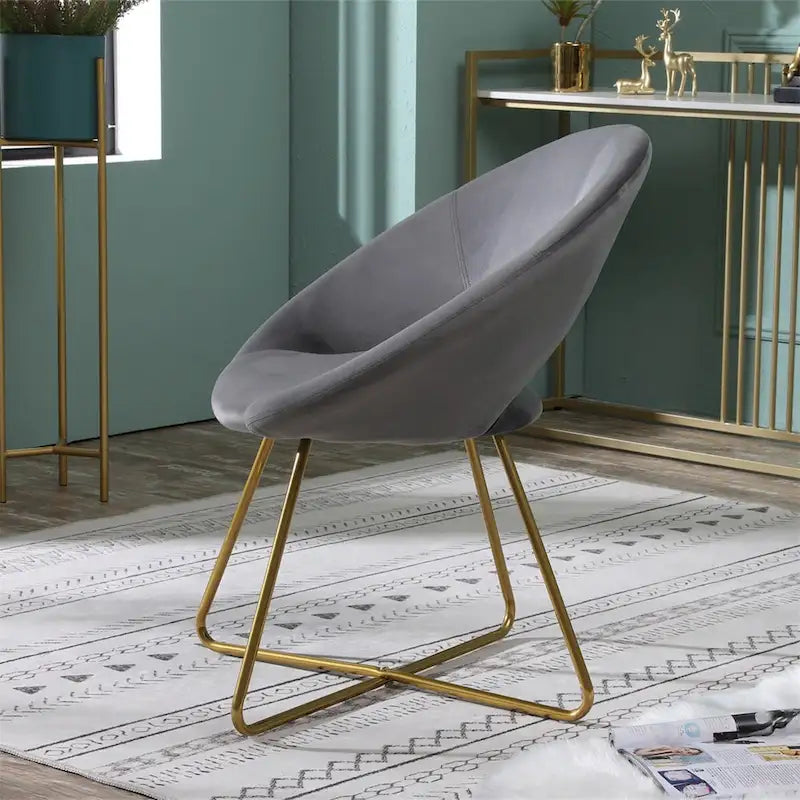 Silky Velvet Upholstered Accent Chair with Gold Tone Finished Base