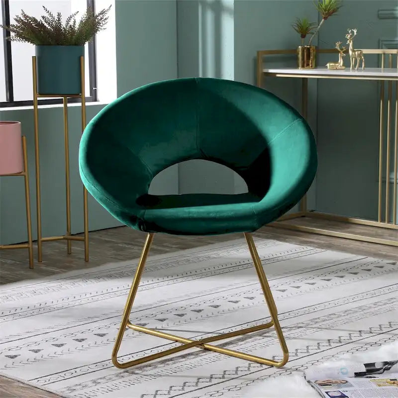 Silky Velvet Upholstered Accent Chair with Gold Tone Finished Base