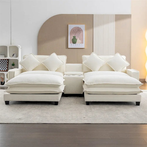112.6 Chenille Upholstered Sectional Sofa with Two Removable Ottoman