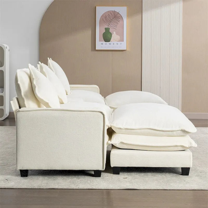 112.6 Chenille Upholstered Sectional Sofa with Two Removable Ottoman