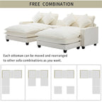 112.6 Chenille Upholstered Sectional Sofa with Two Removable Ottoman