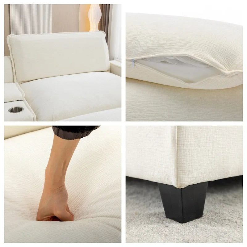 112.6 Chenille Upholstered Sectional Sofa with Two Removable Ottoman