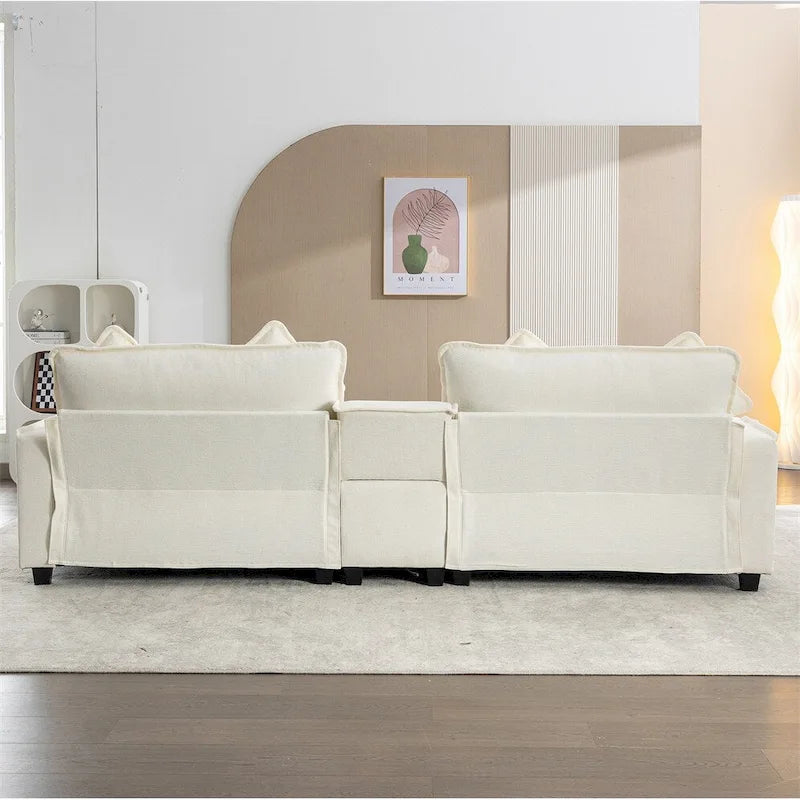 112.6 Chenille Upholstered Sectional Sofa with Two Removable Ottoman