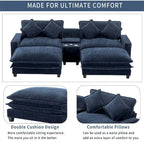 112.6 Chenille Upholstered Sectional Sofa with Two Removable Ottoman