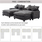 112.6 Chenille Upholstered Sectional Sofa with Two Removable Ottoman