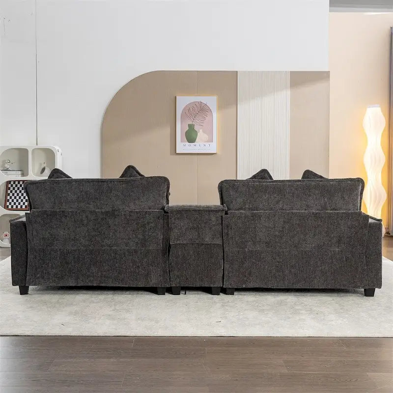 112.6 Chenille Upholstered Sectional Sofa with Two Removable Ottoman