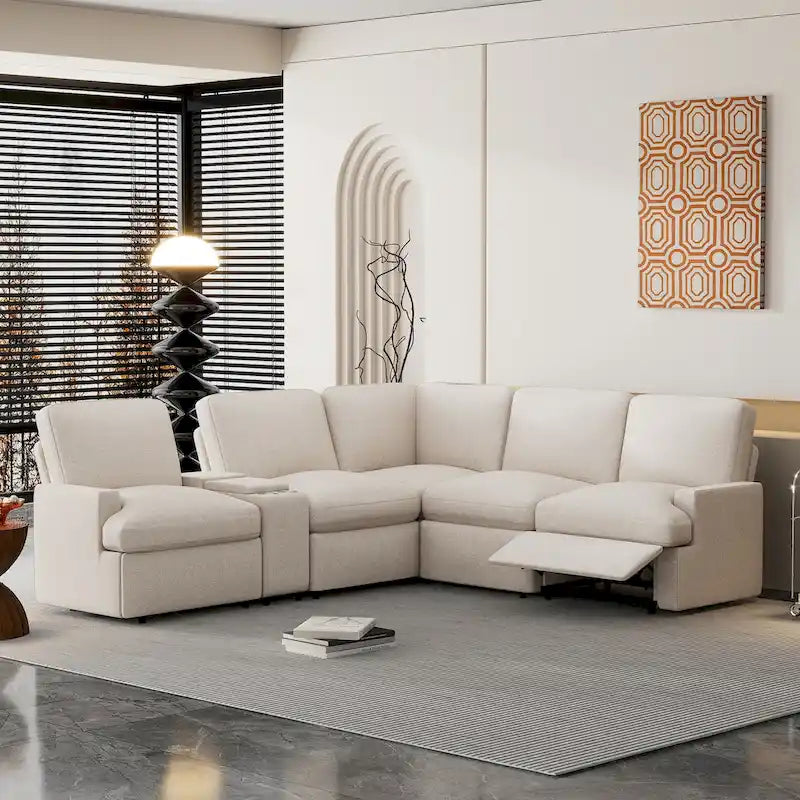 104 Power Recliner Corner Sectional Sofa Home Theater Reclining Sofa with Storage Box, Cup Holders, USB Ports and Power Socket